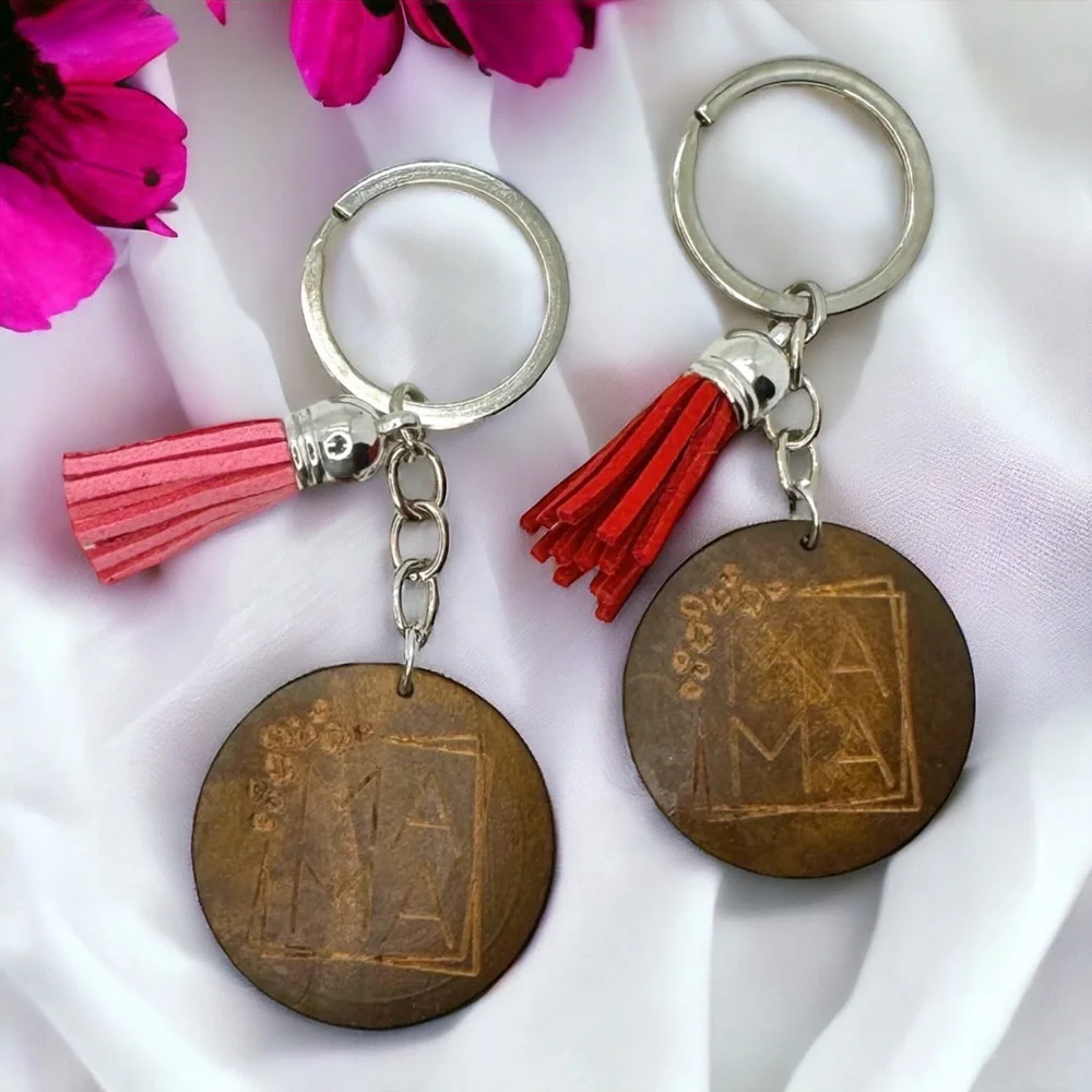 Rustic Wooden Mama Keychain | Boho Tassel Mom Gift